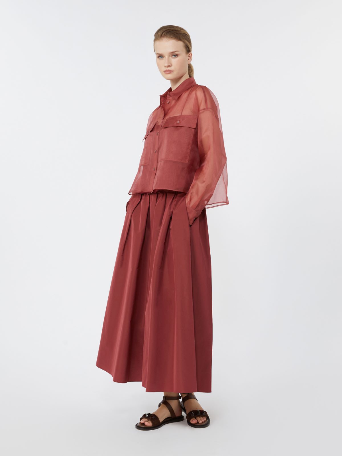 Pleated taffeta long skirt - CHERRY - Max Mara