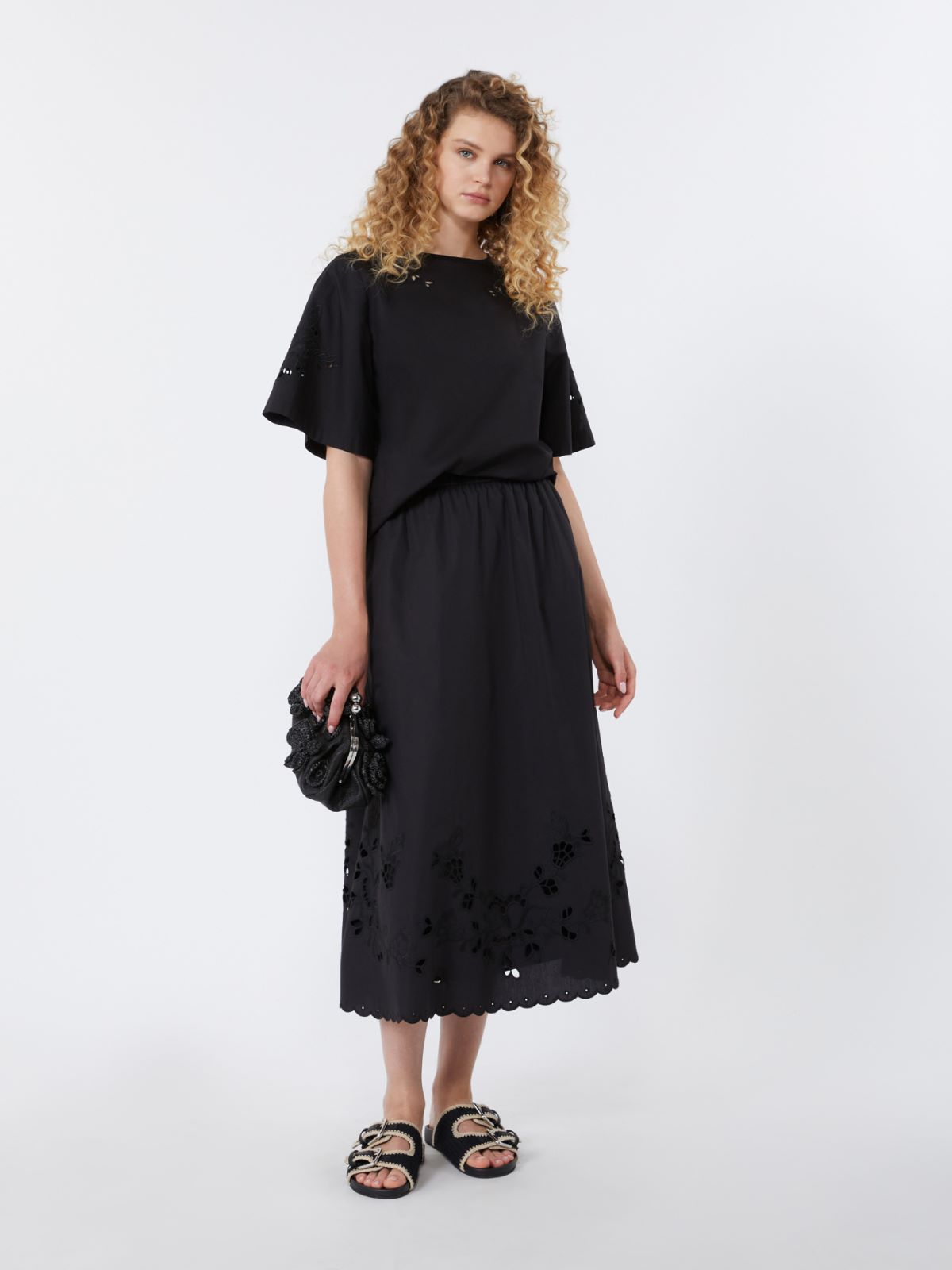 Cotton-poplin midi skirt - BLACK - Max Mara