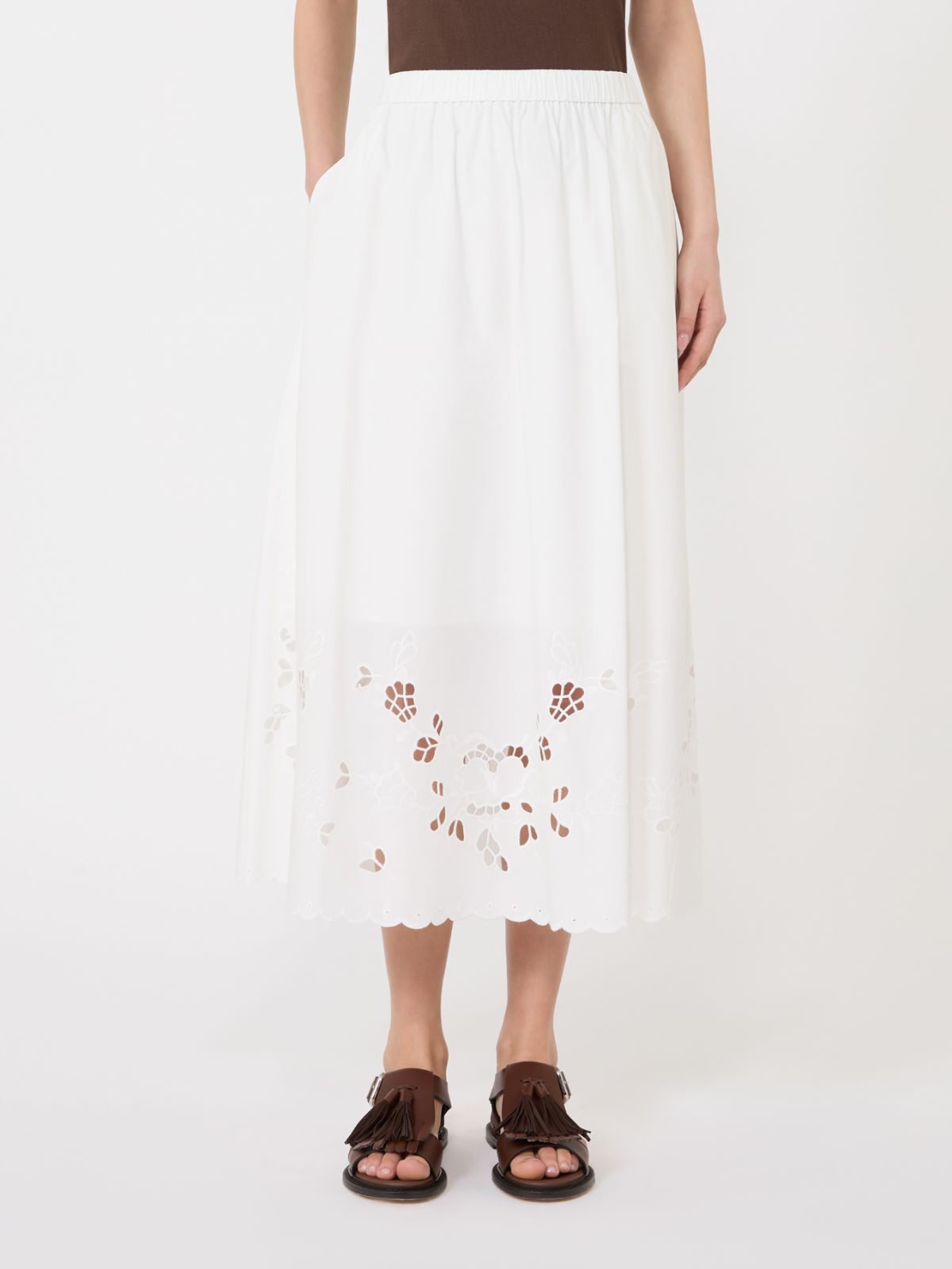 Gonna midi in popeline di cotone - BIANCO - 2