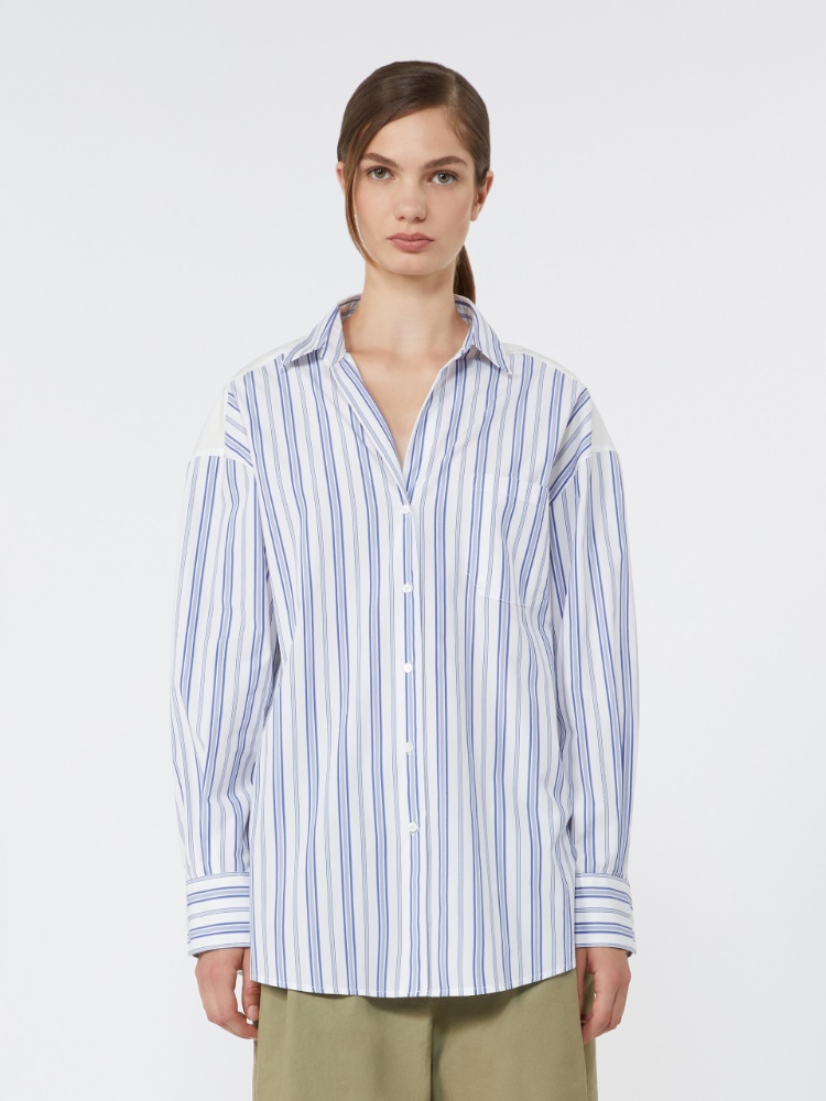 Striped cotton shirt with eyelet lace - NAVY - Max Mara - 2