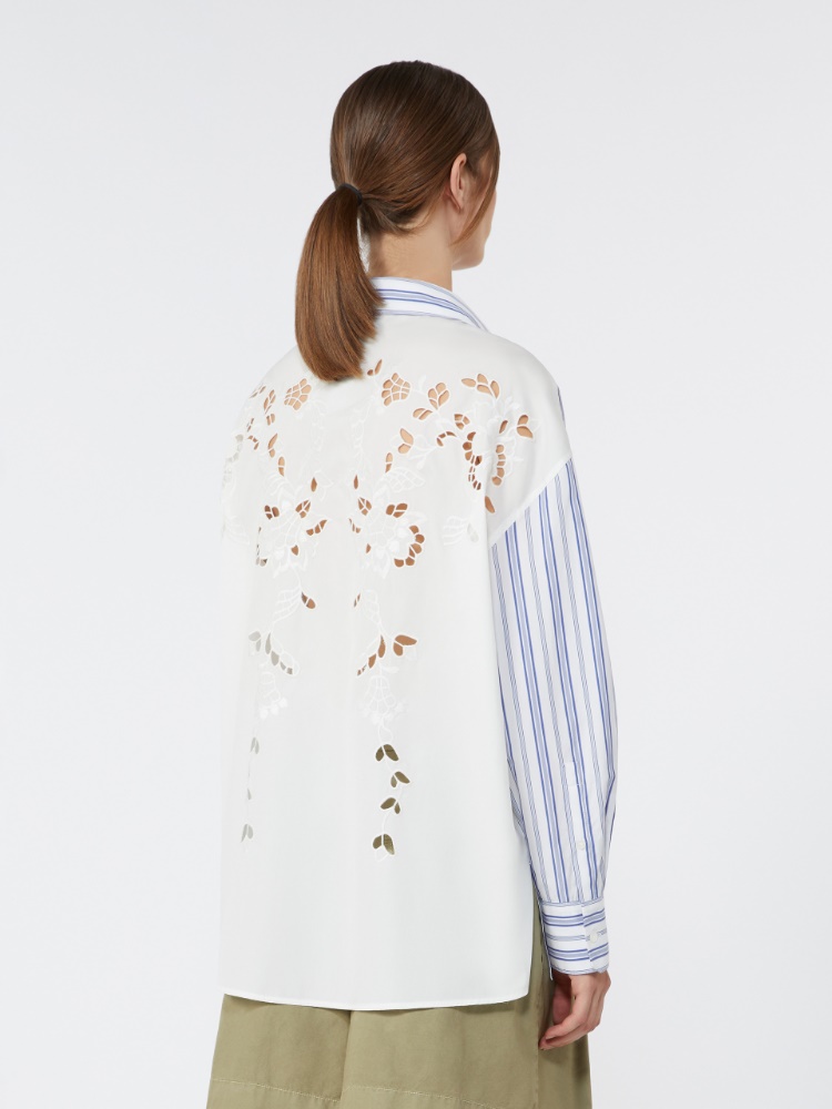 Striped cotton shirt with eyelet lace - NAVY - Max Mara - 3