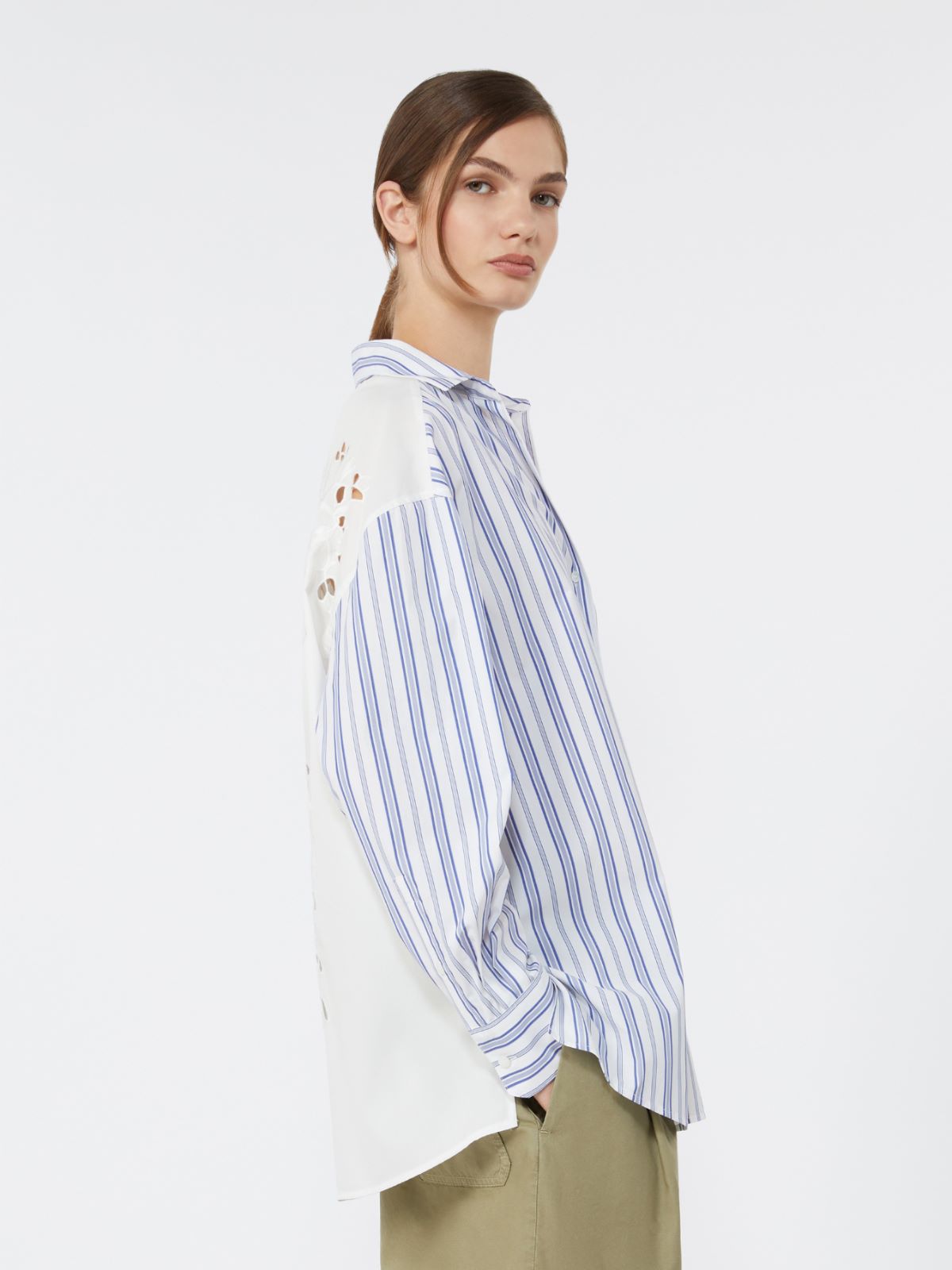 Striped cotton shirt with eyelet lace - NAVY - Max Mara - 4
