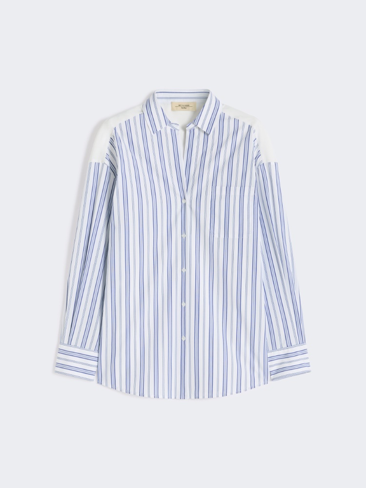 Striped cotton shirt with eyelet lace - NAVY - Max Mara