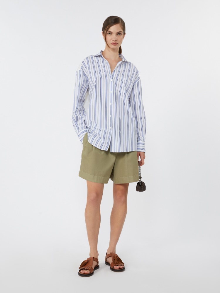 Striped cotton shirt with eyelet lace - NAVY - Max Mara - 1