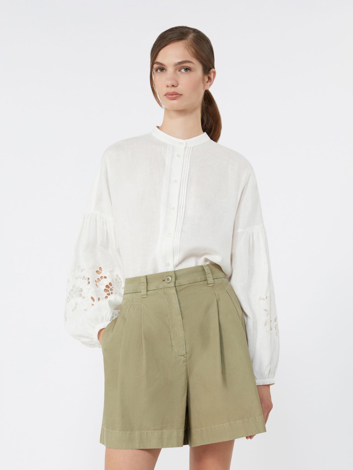 Linen canvas mandarin-collar shirt - WHITE - Max Mara - 4
