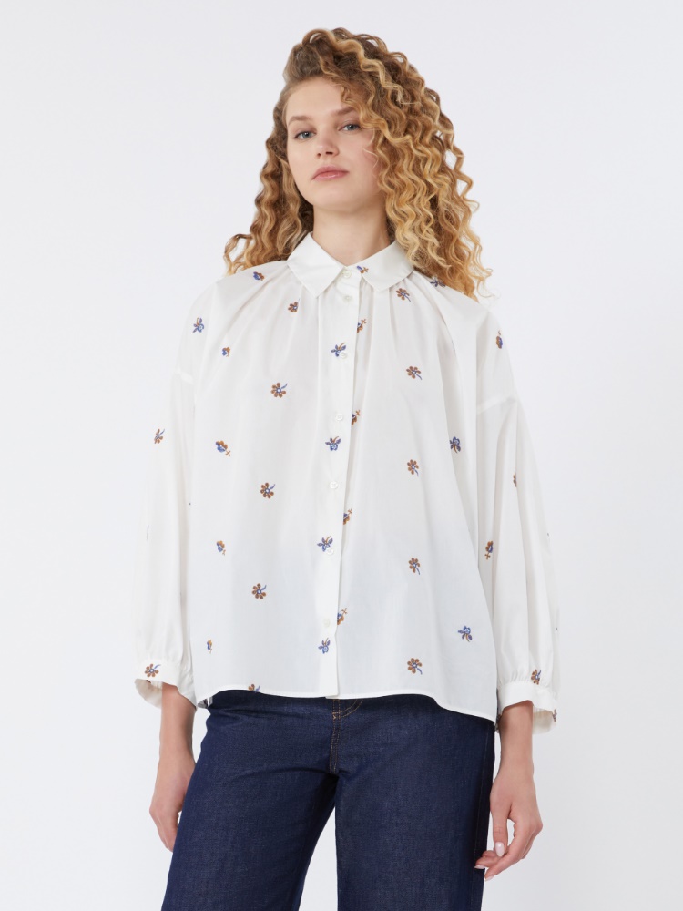 Poplin shirt with embroidery - WHITE - Max Mara - 2