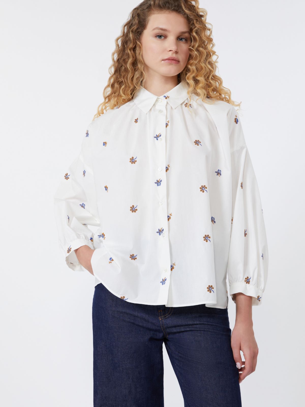 Poplin shirt with embroidery - WHITE - Max Mara - 4