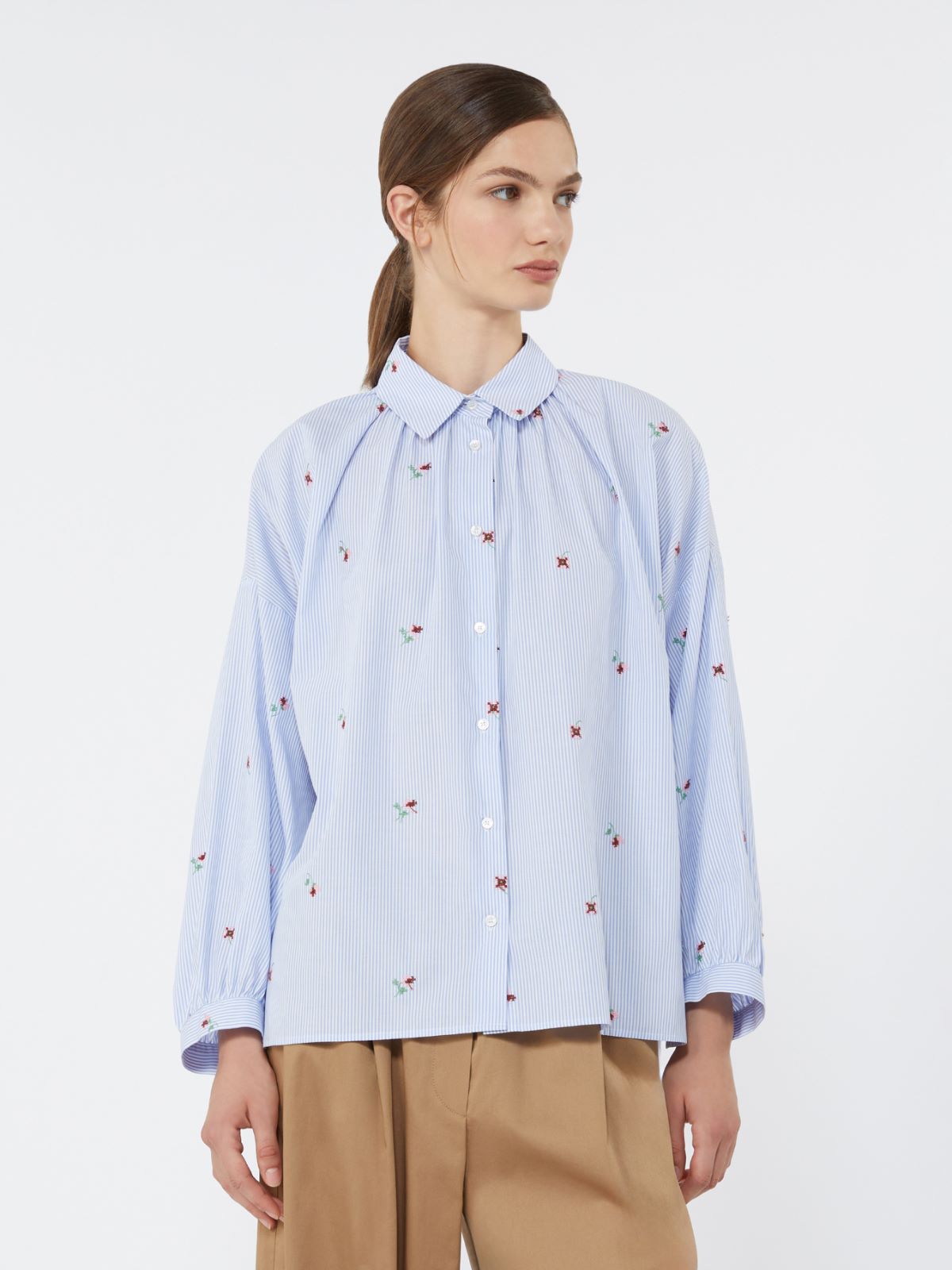 Poplin shirt with embroidery - LIGHT BLUE - Max Mara - 5