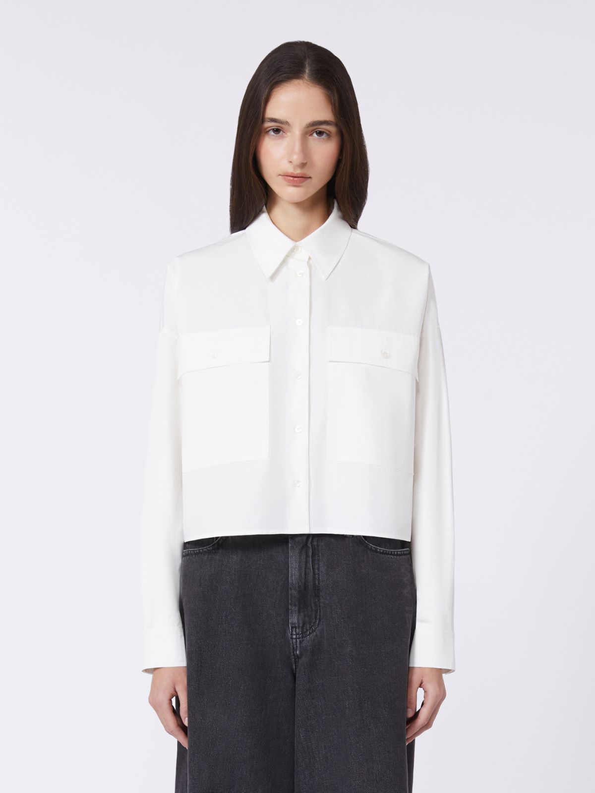 Asymmetrical washed cotton shirt - WHITE - Max Mara - 5