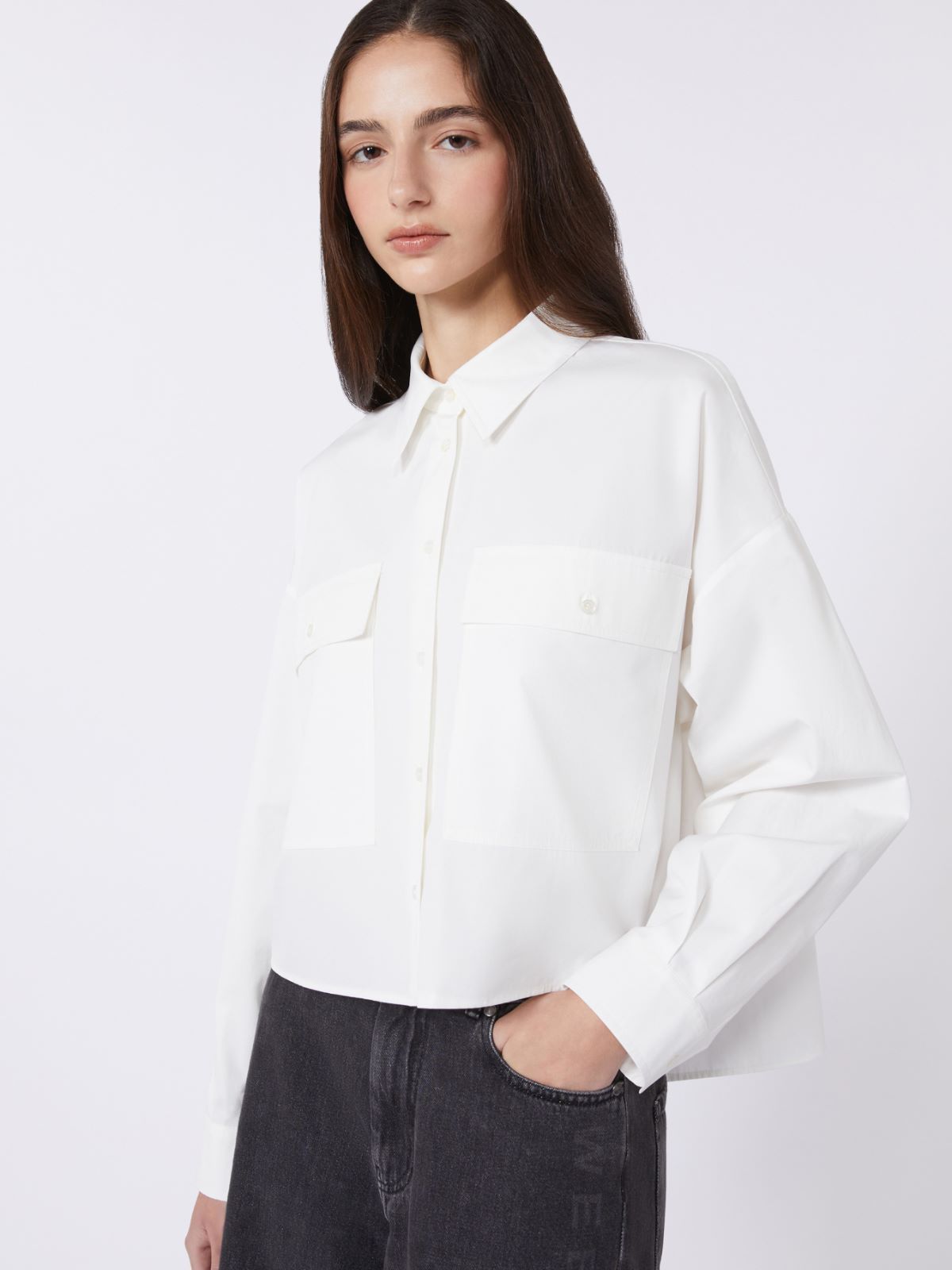 Asymmetrical washed cotton shirt - WHITE - Max Mara - 5