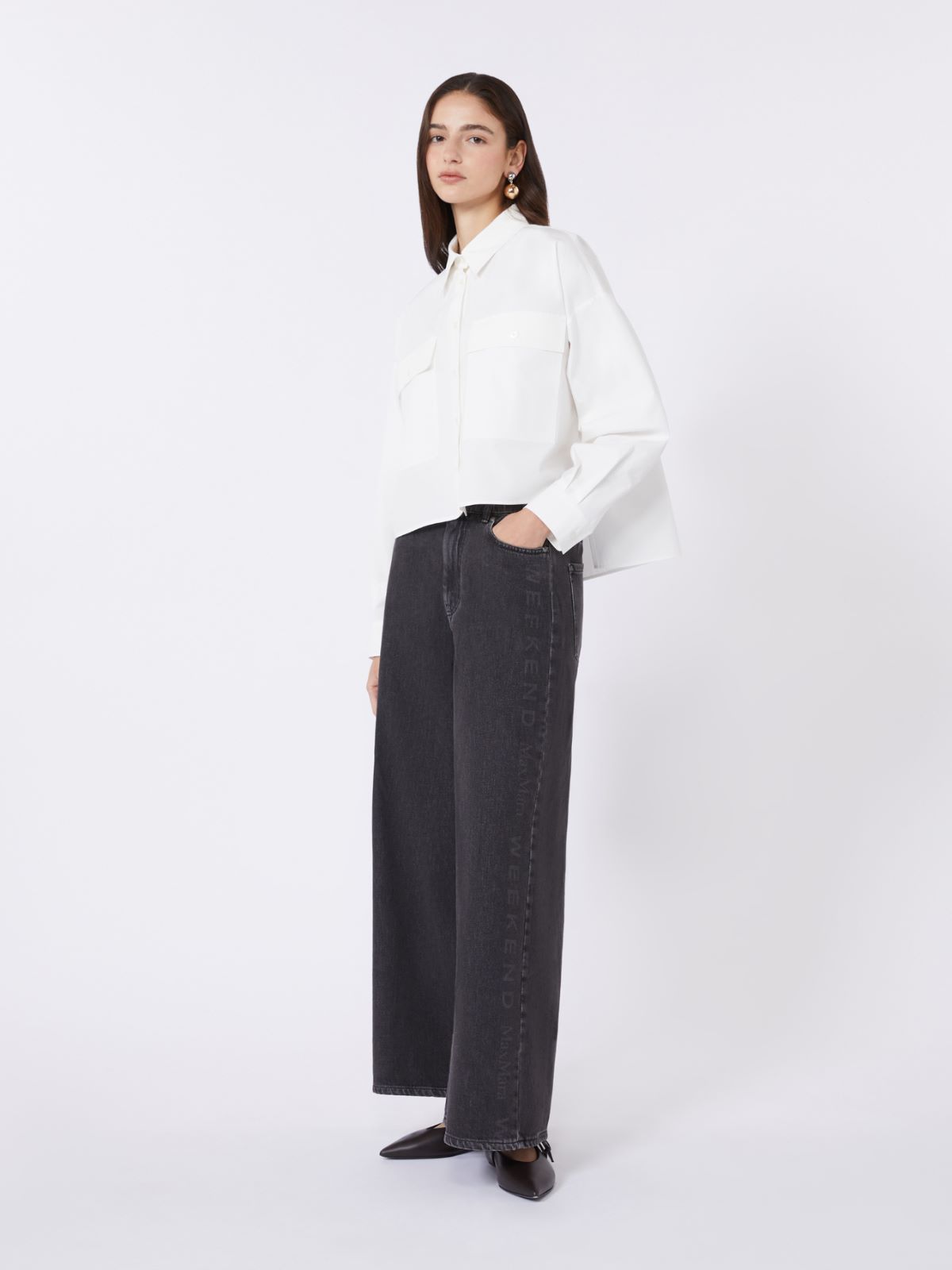 Asymmetrical washed cotton shirt - WHITE - Max Mara