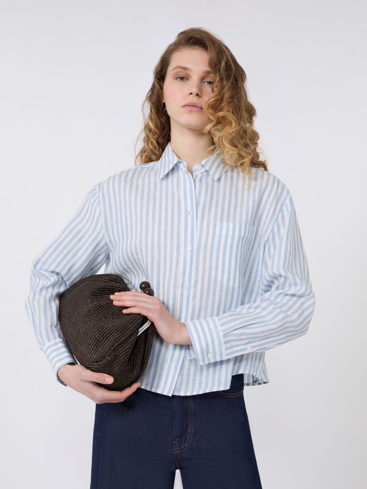 Linen canvas boxy shirt - LIGHT BLUE - Max Mara - 4