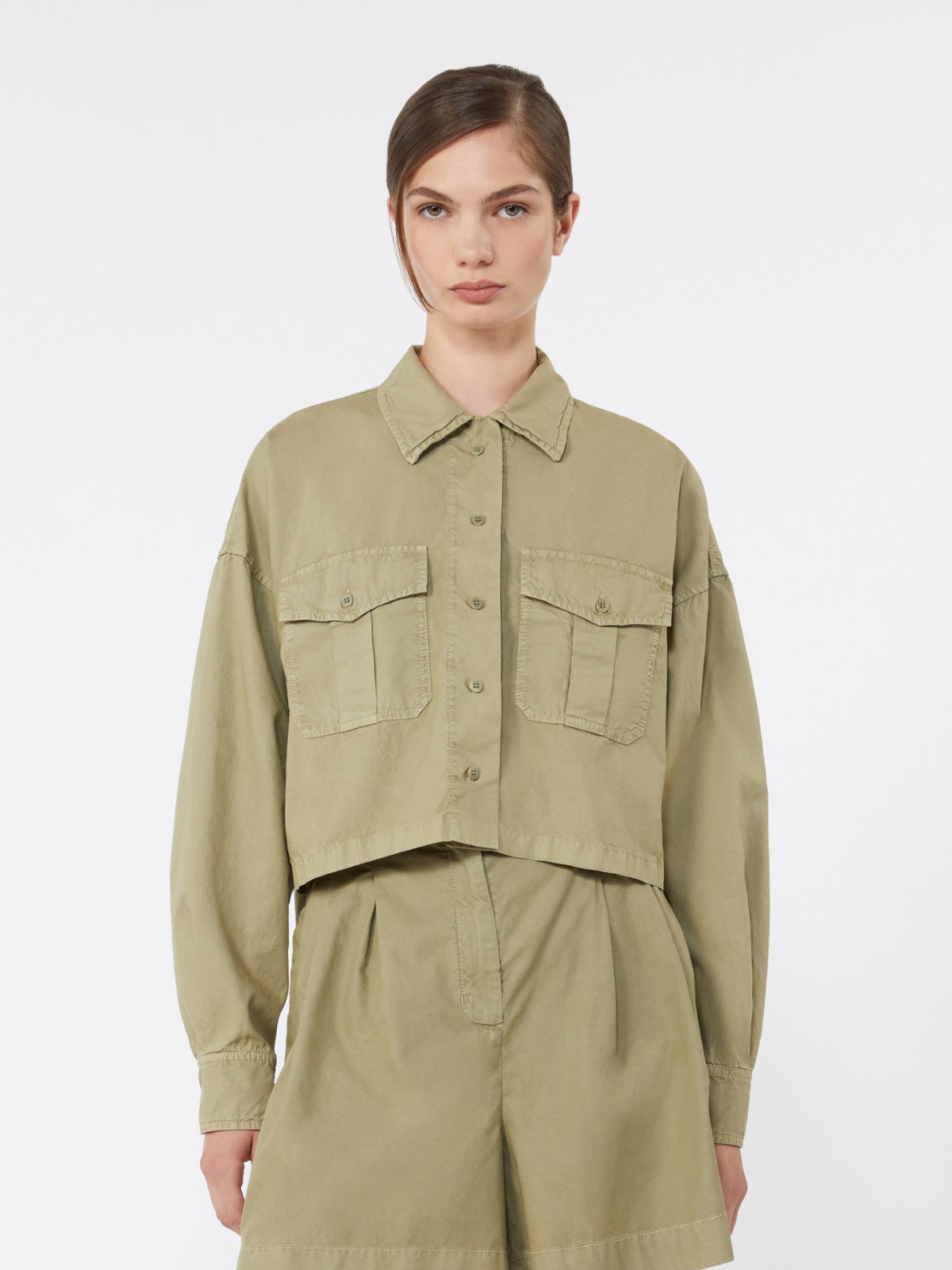Boxy cotton Panama shirt - OLIVE GREEN - Max Mara - 2