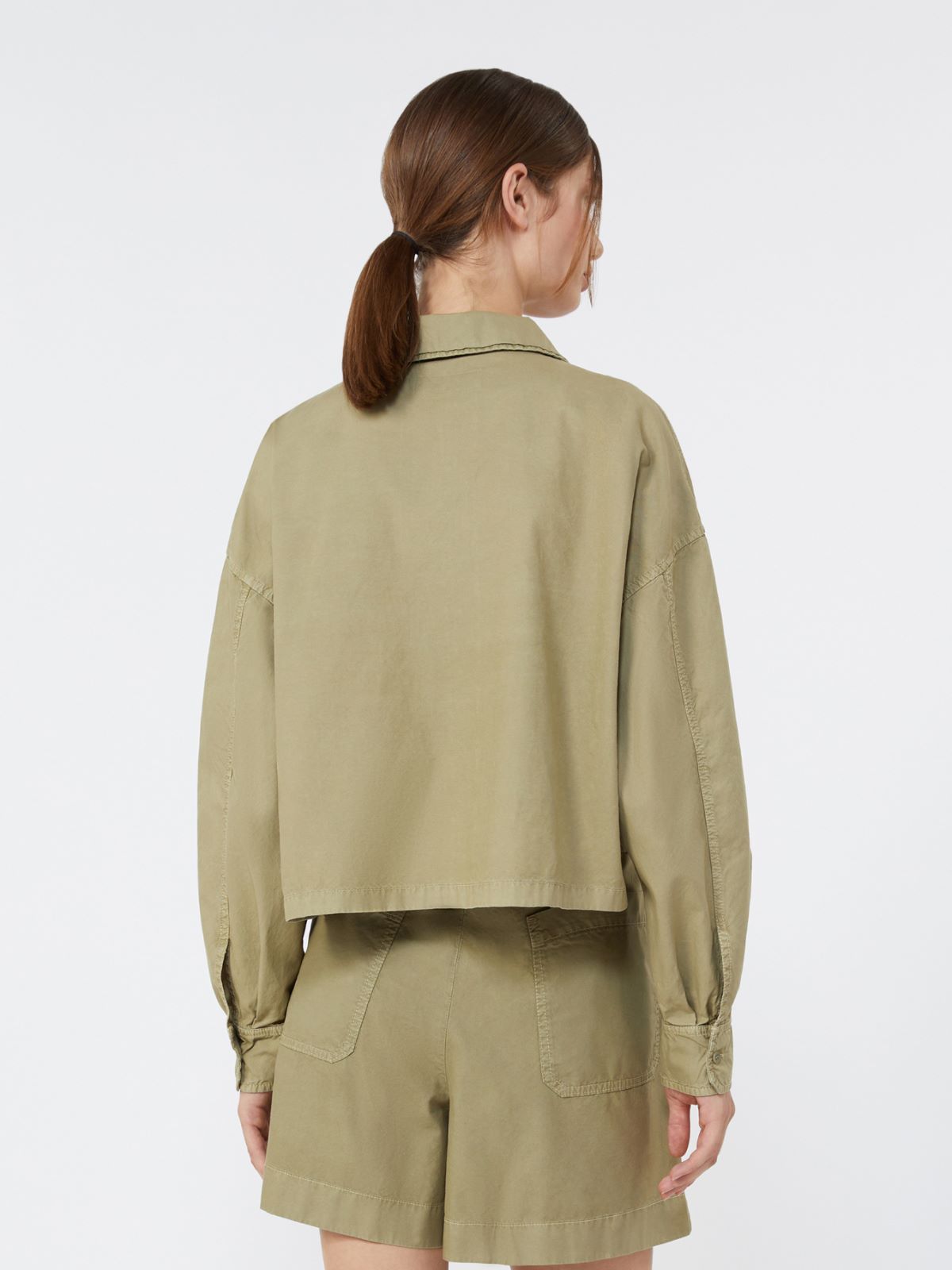 Boxy cotton Panama shirt - OLIVE GREEN - Max Mara - 3
