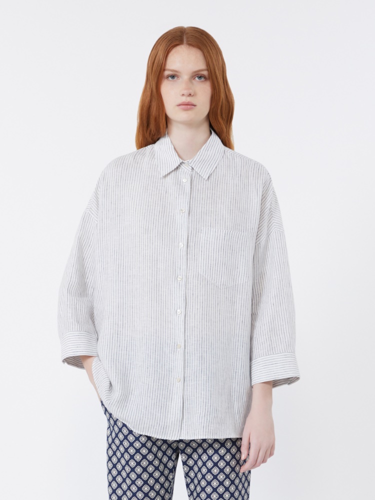 Striped linen canvas shirt - NAVY - Max Mara - 2
