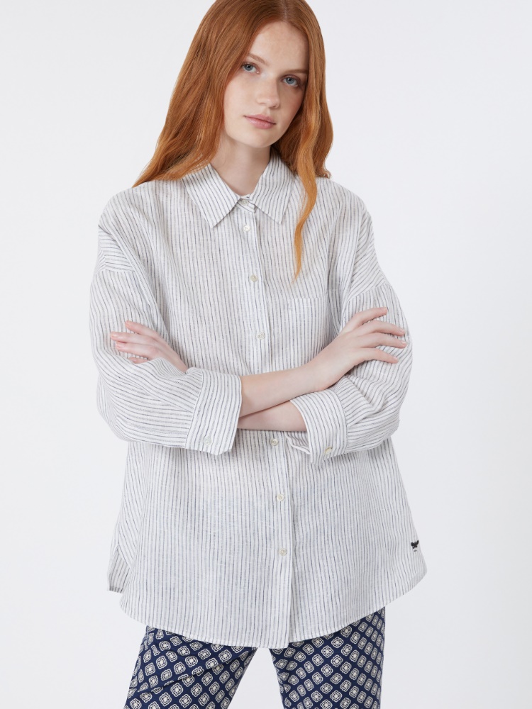 Striped linen canvas shirt - NAVY - Max Mara - 4