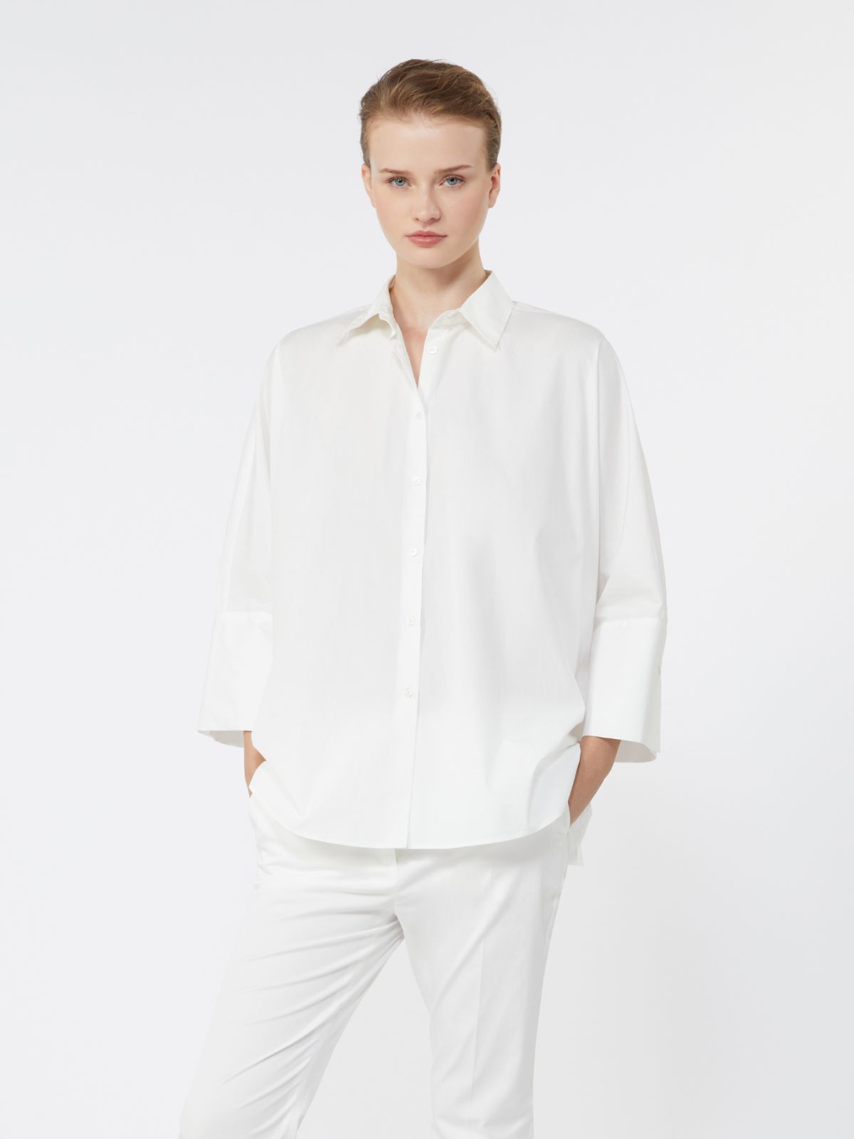 Cotton poplin oversize shirt - WHITE - Max Mara - 4