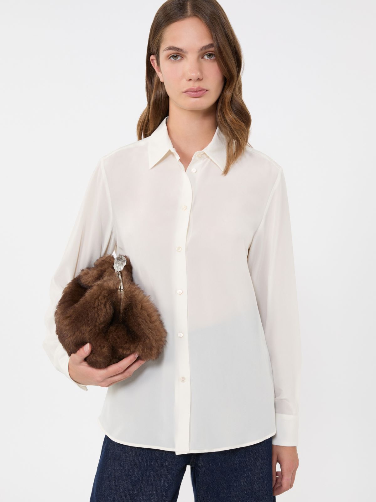Silk crepe de chine shirt - IVORY - Max Mara - 5