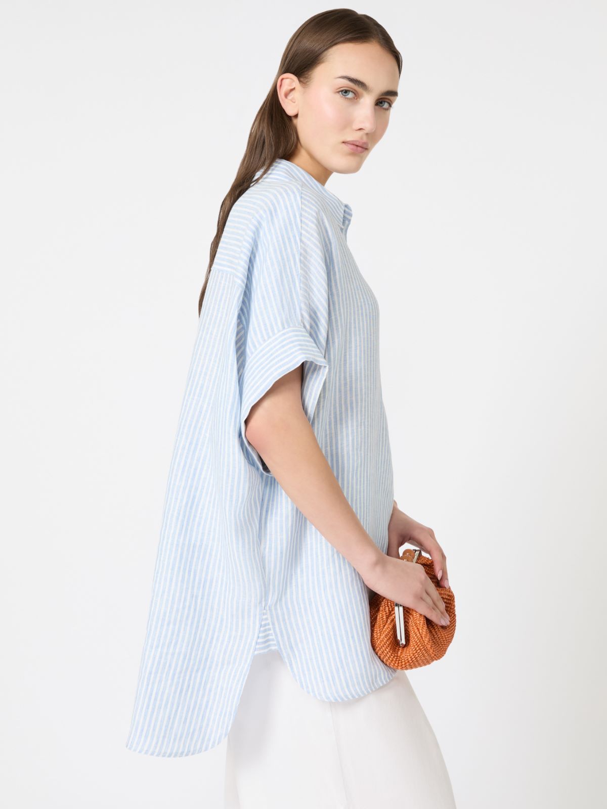 Printed linen canvas shirt - LIGHT BLUE - Max Mara - 4