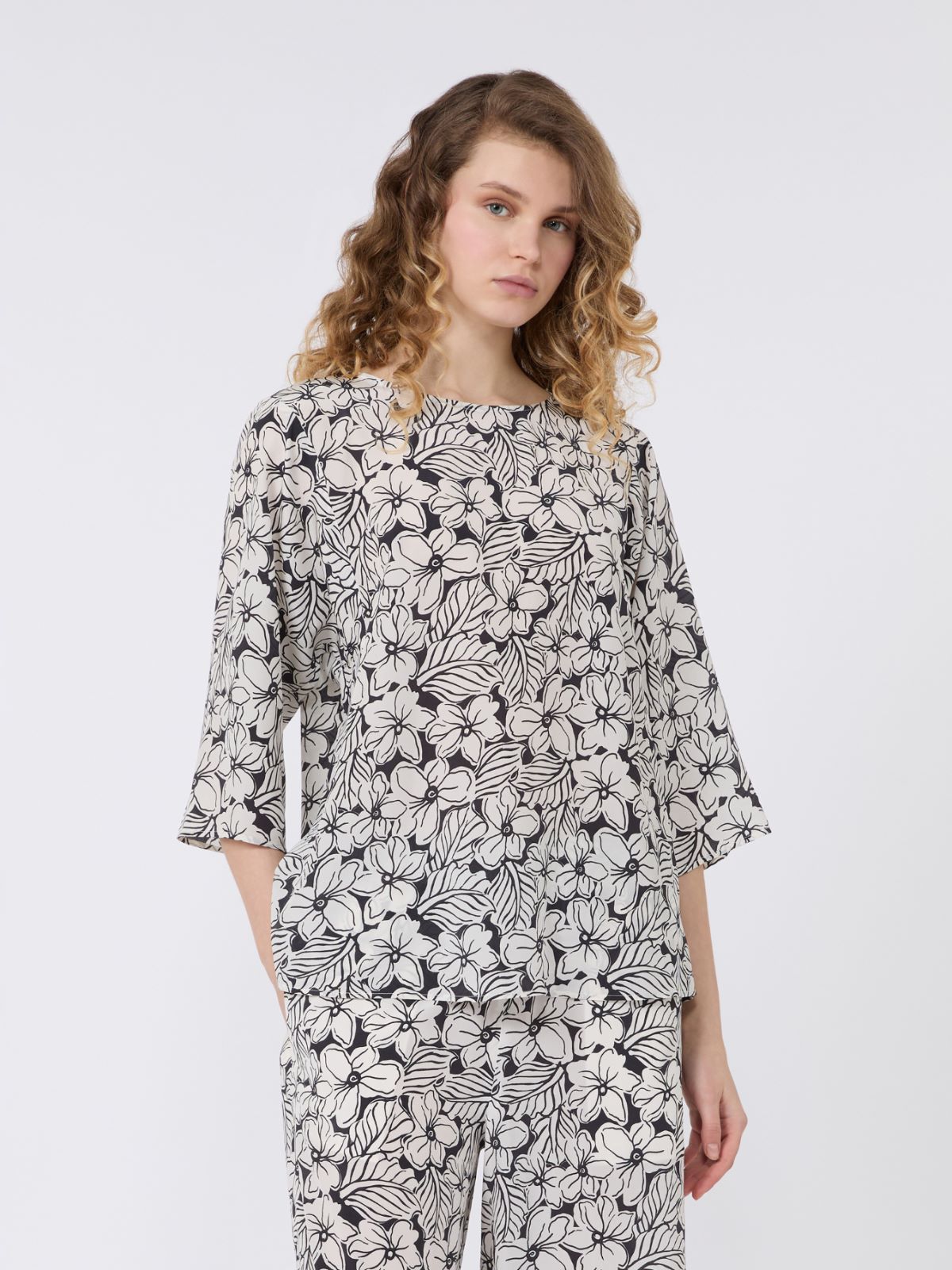 Printed silk crêpe de Chine blouse - BLACK - Max Mara - 2