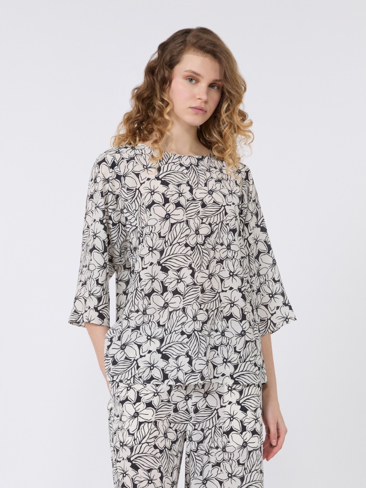 Printed silk crêpe de Chine blouse - BLACK - Max Mara - 2