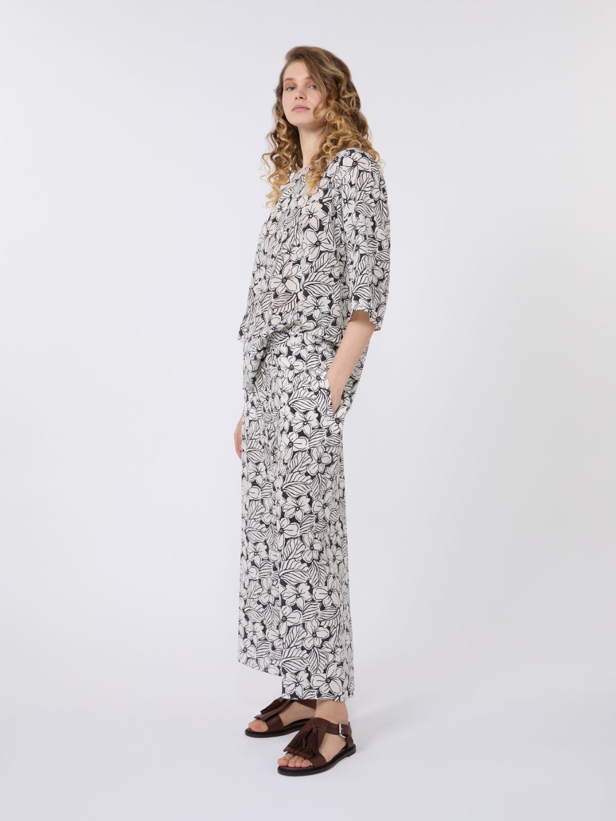 Printed silk crêpe de Chine blouse - BLACK - Max Mara