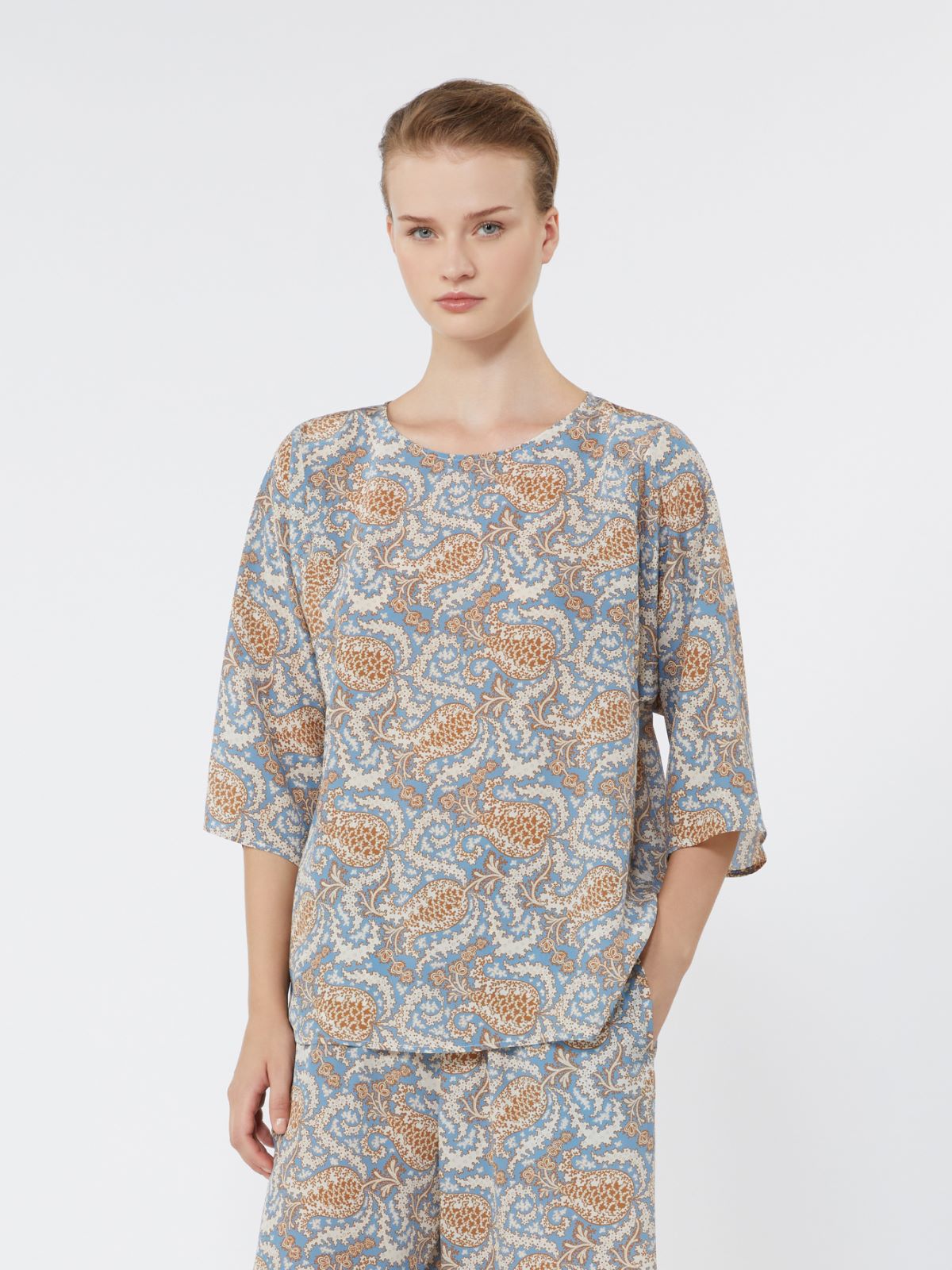 Printed silk crêpe de Chine blouse - LIGHT BLUE - Max Mara - 5