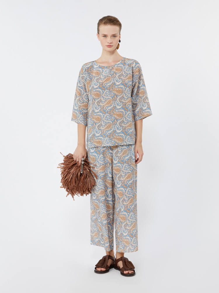 Printed silk crêpe de Chine blouse - LIGHT BLUE - Max Mara