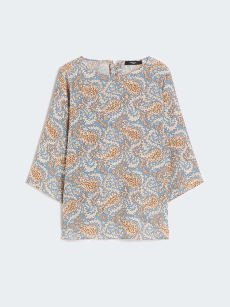 Printed silk crêpe de Chine blouse - LIGHT BLUE - Max Mara