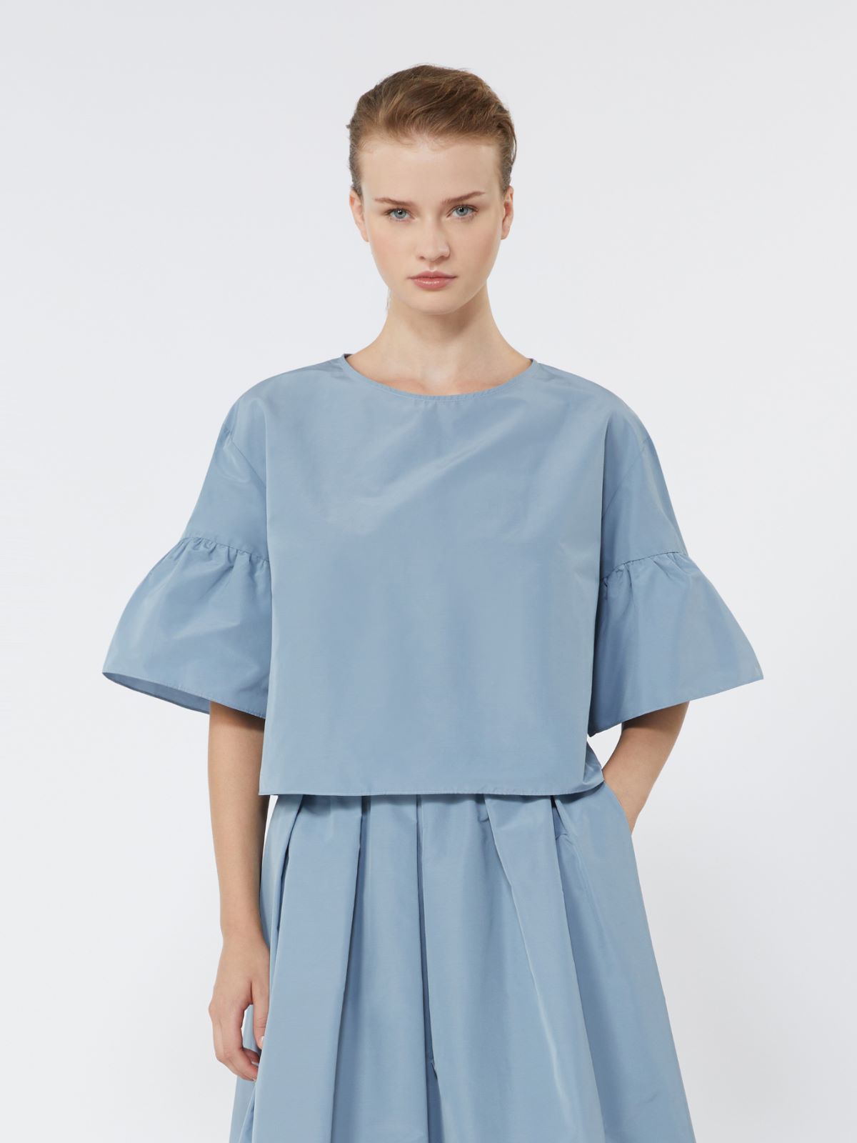 Blusa cropped de tafetán de algodón - AZUL - Max Mara - 5