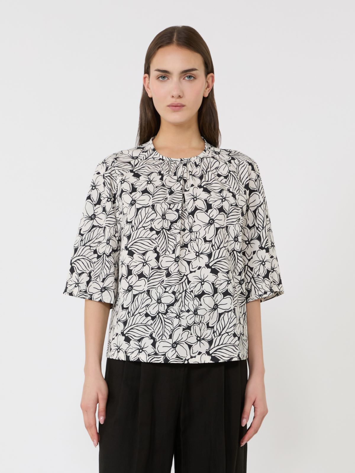 Printed cotton poplin blouse - BLACK - Max Mara - 2