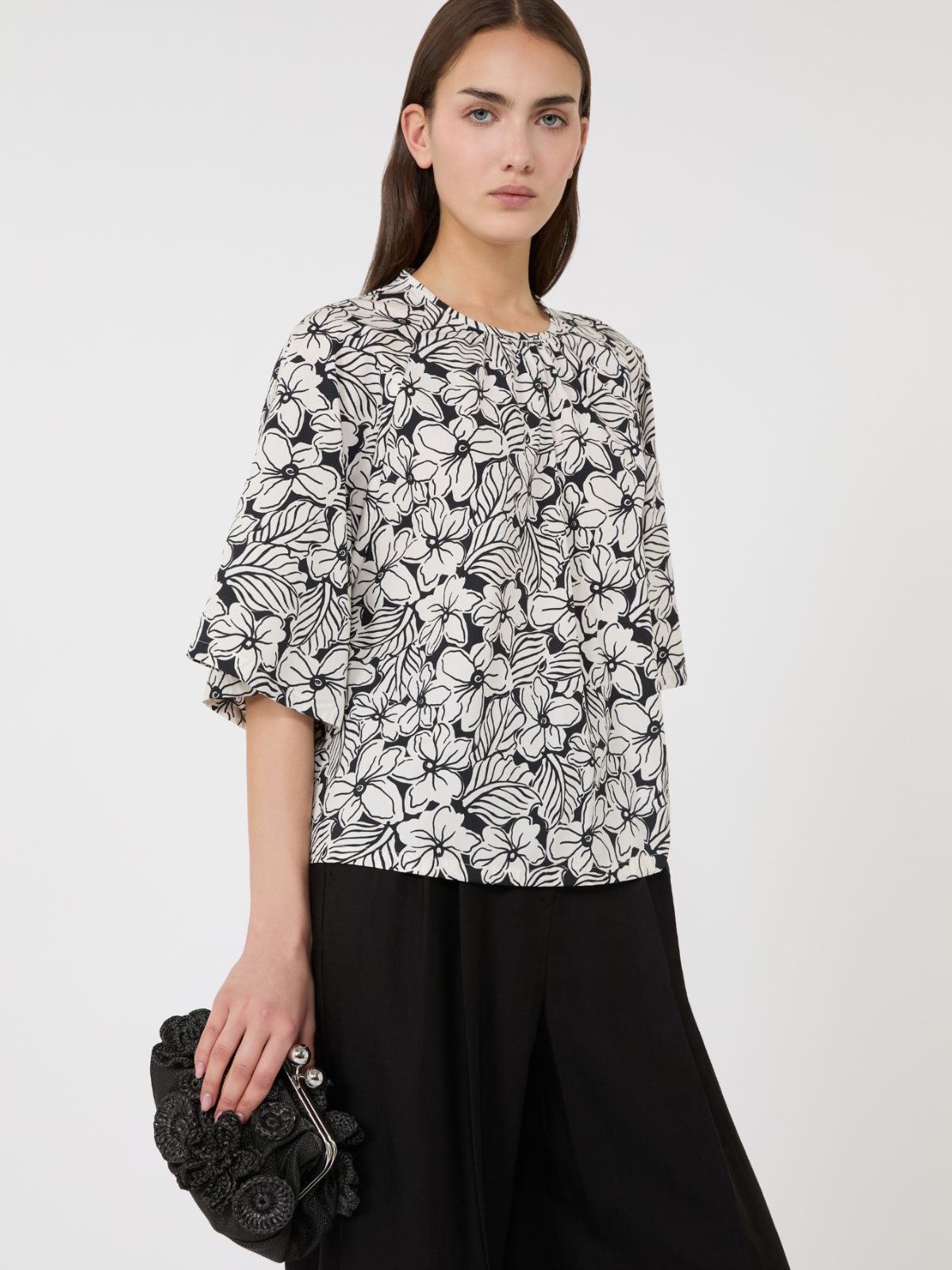 Printed cotton poplin blouse - BLACK - Max Mara - 4