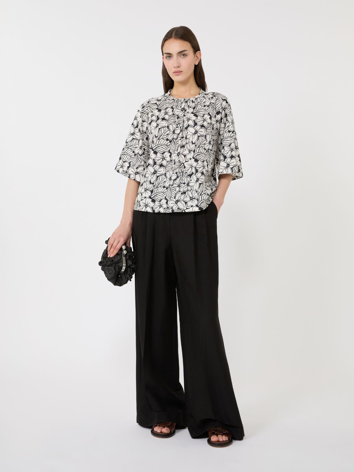 Printed cotton poplin blouse - BLACK - Max Mara