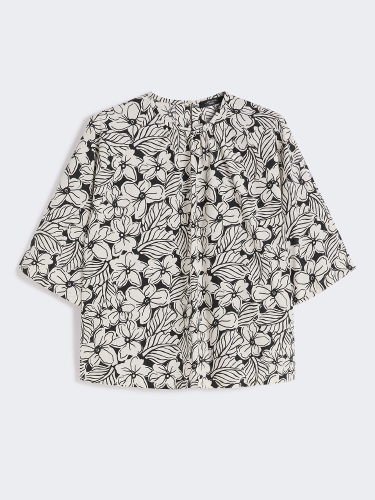 Printed cotton poplin blouse - BLACK - Max Mara