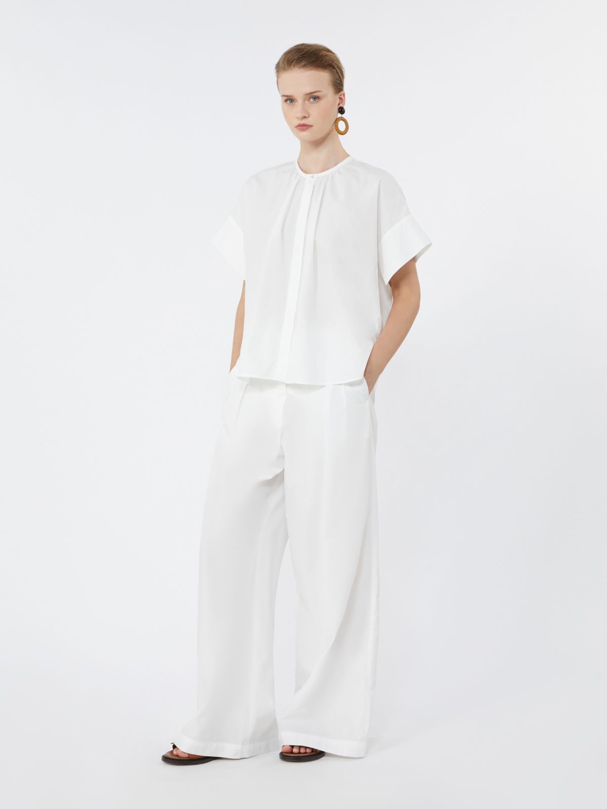 Cotton poplin crew-neck shirt - WHITE - Max Mara