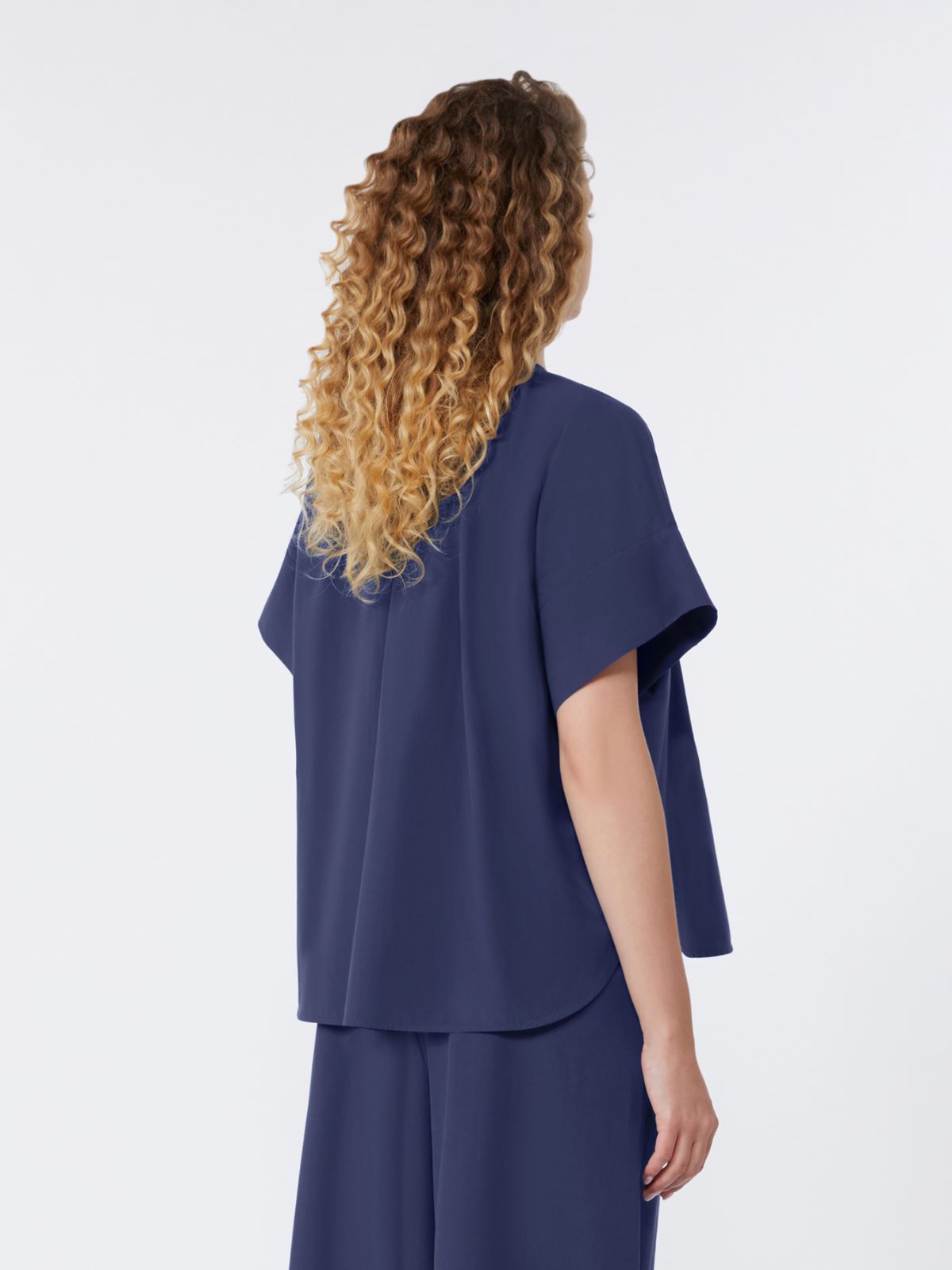 Cotton poplin crew-neck shirt - NAVY - Max Mara - 5