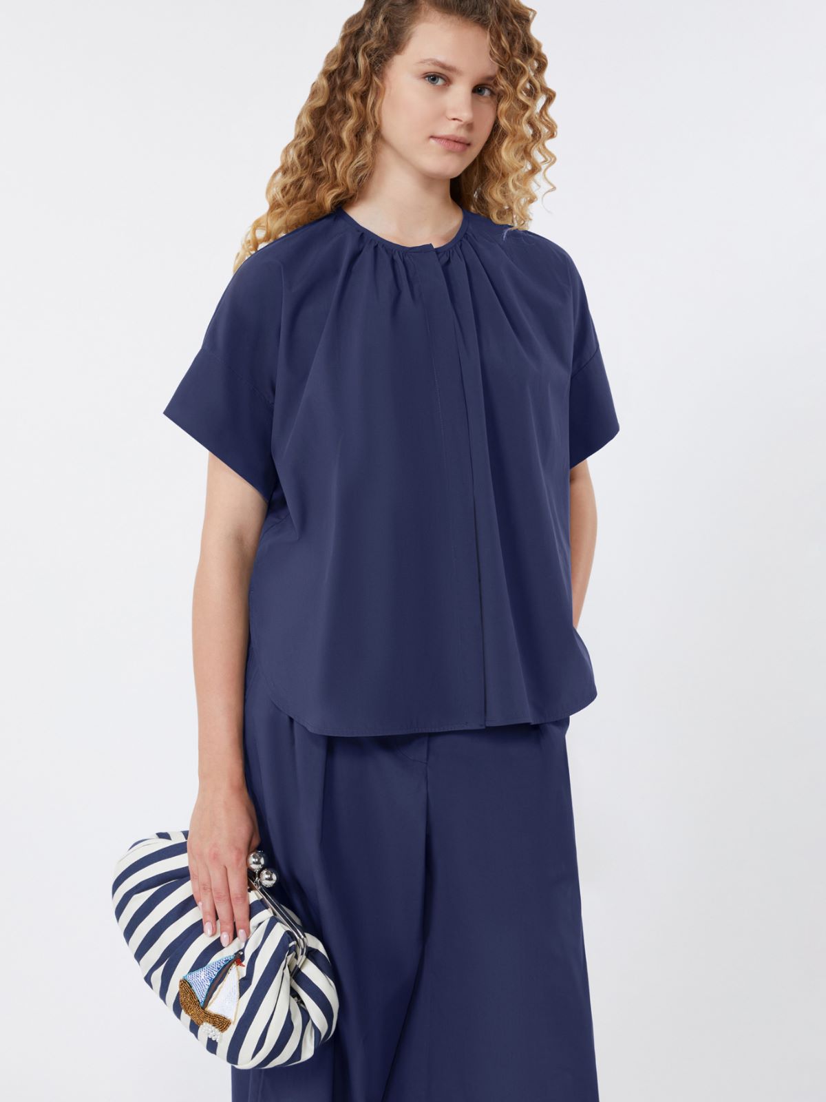 Cotton poplin crew-neck shirt - NAVY - Max Mara - 5
