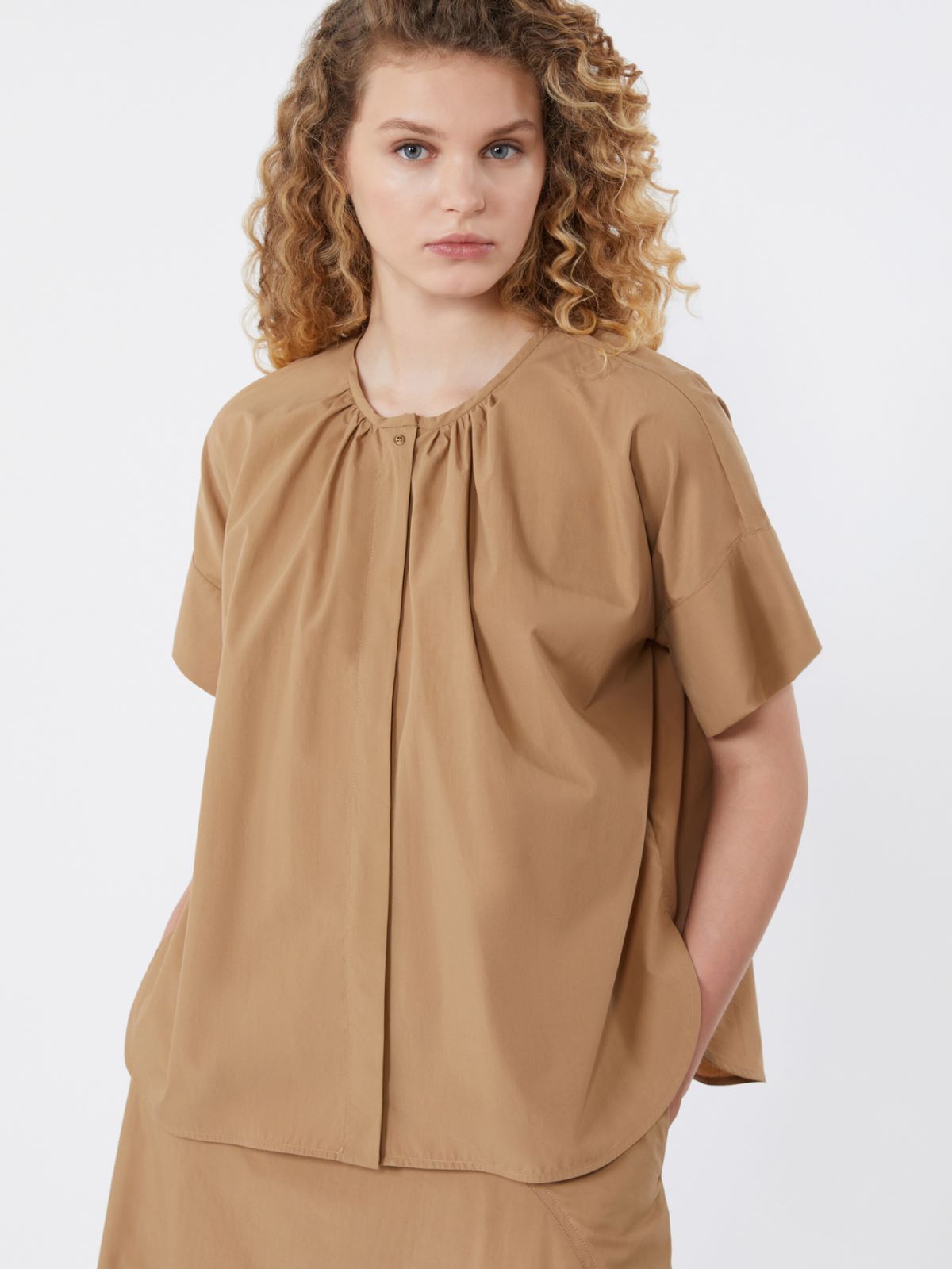 Cotton poplin crew-neck shirt - TOBACCO - Max Mara - 4
