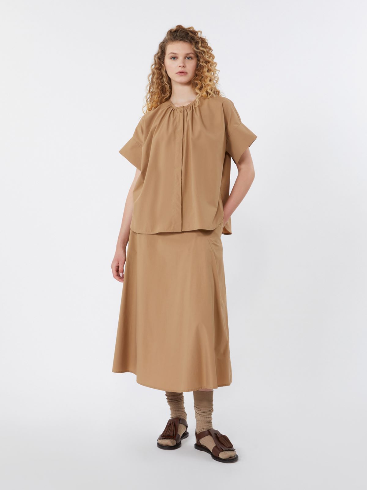 Cotton poplin crew-neck shirt - TOBACCO - Max Mara