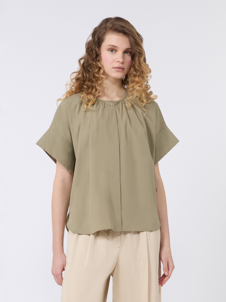 Cotton poplin crew-neck shirt - OLIVE GREEN - Max Mara - 2