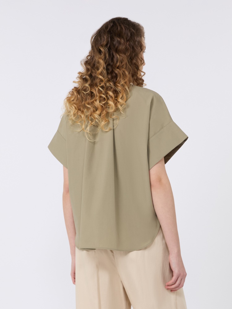 Cotton poplin crew-neck shirt - OLIVE GREEN - Max Mara - 3