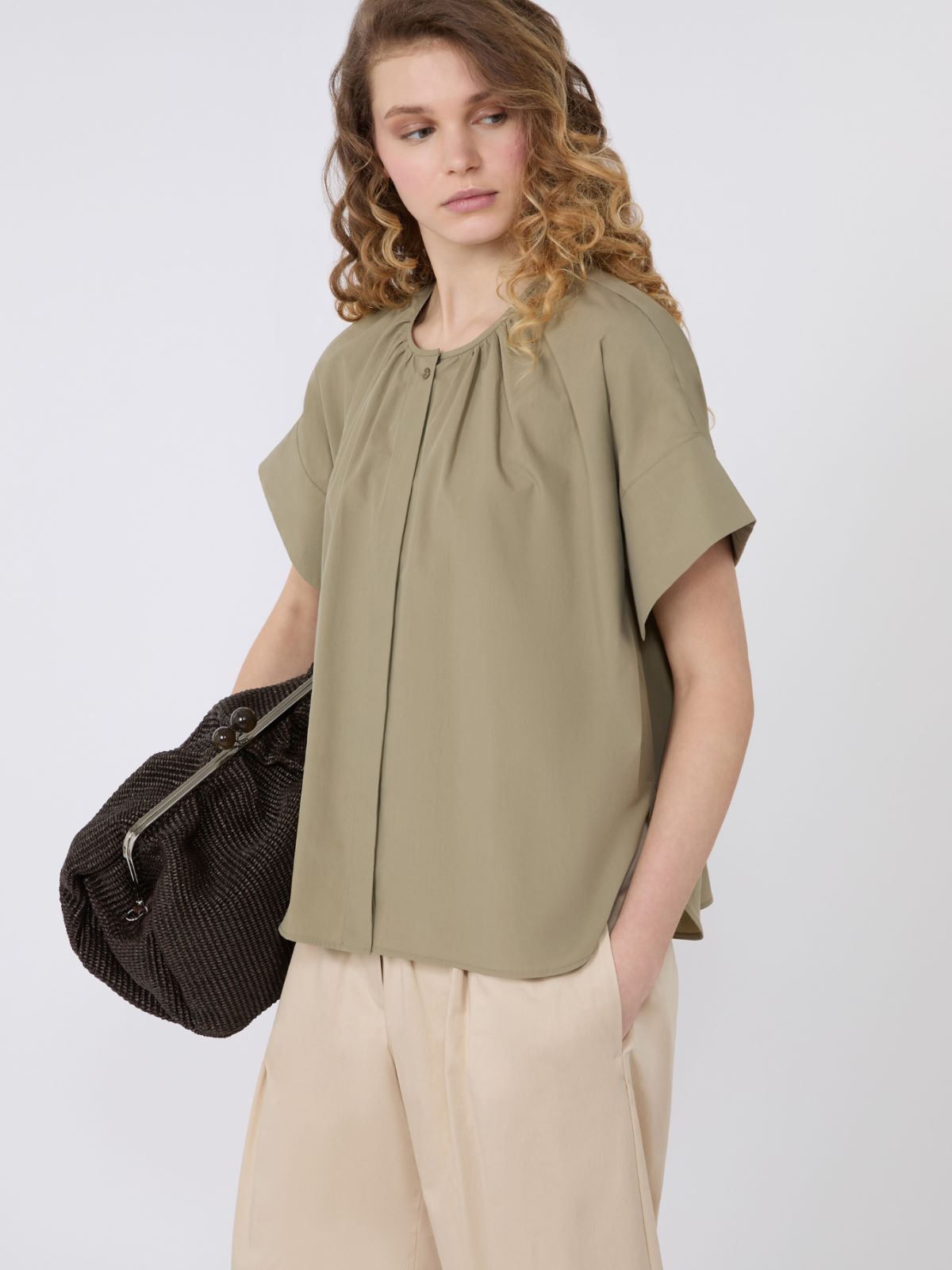 Cotton poplin crew-neck shirt - OLIVE GREEN - Max Mara - 4