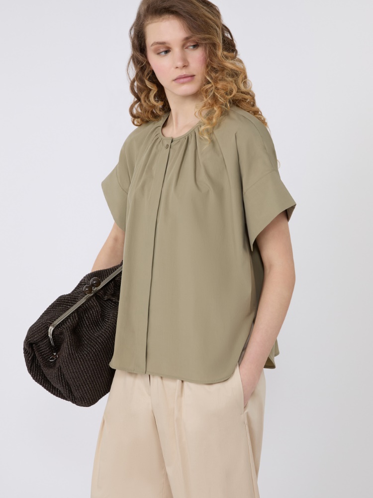 Cotton poplin crew-neck shirt - OLIVE GREEN - Max Mara - 4