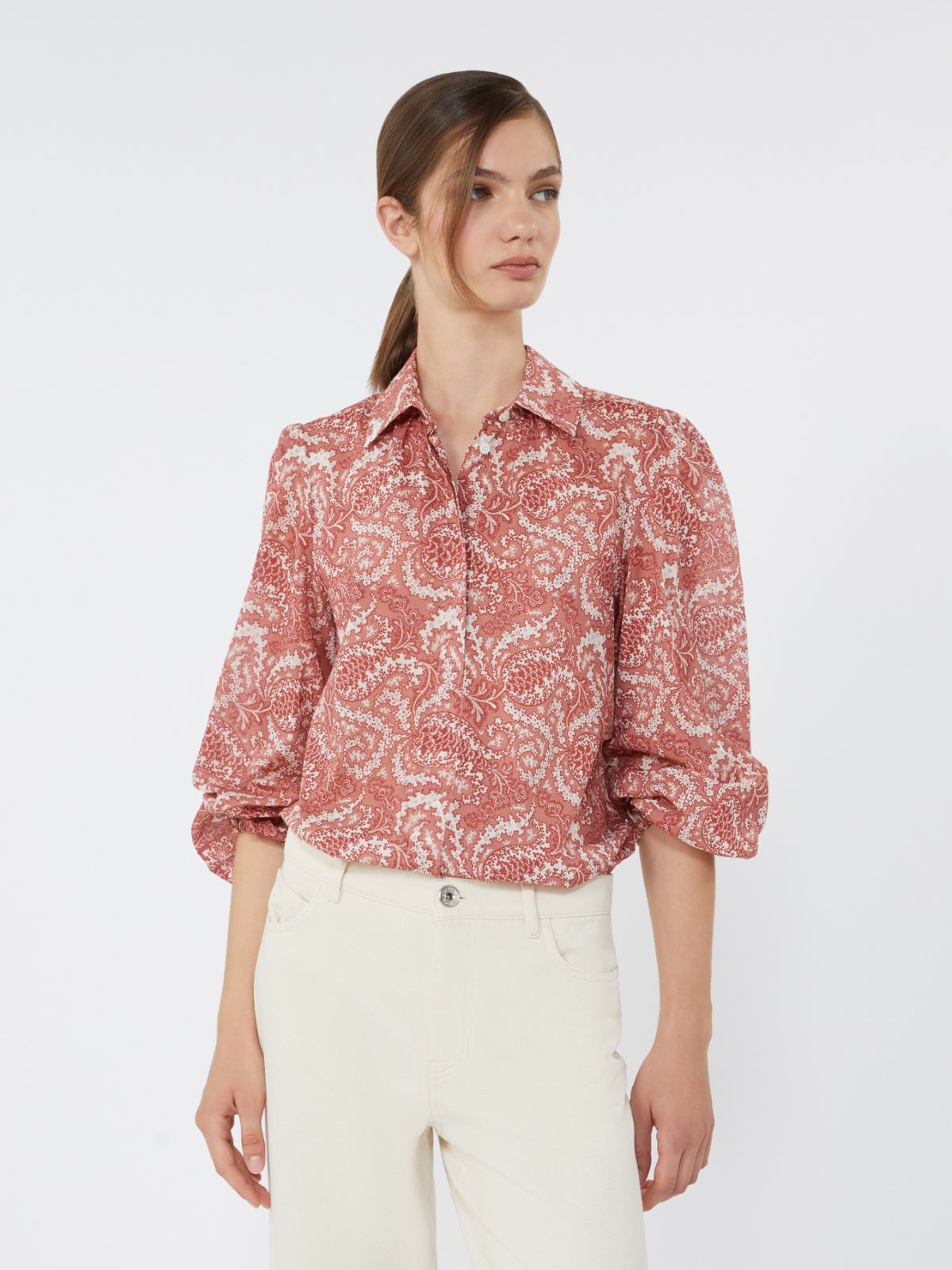 Printed cotton voile shirt - CHERRY - Max Mara - 5
