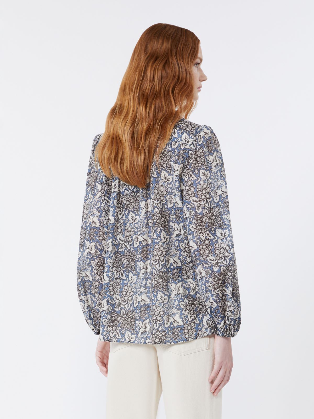 Printed cotton voile shirt - NAVY - Max Mara - 5