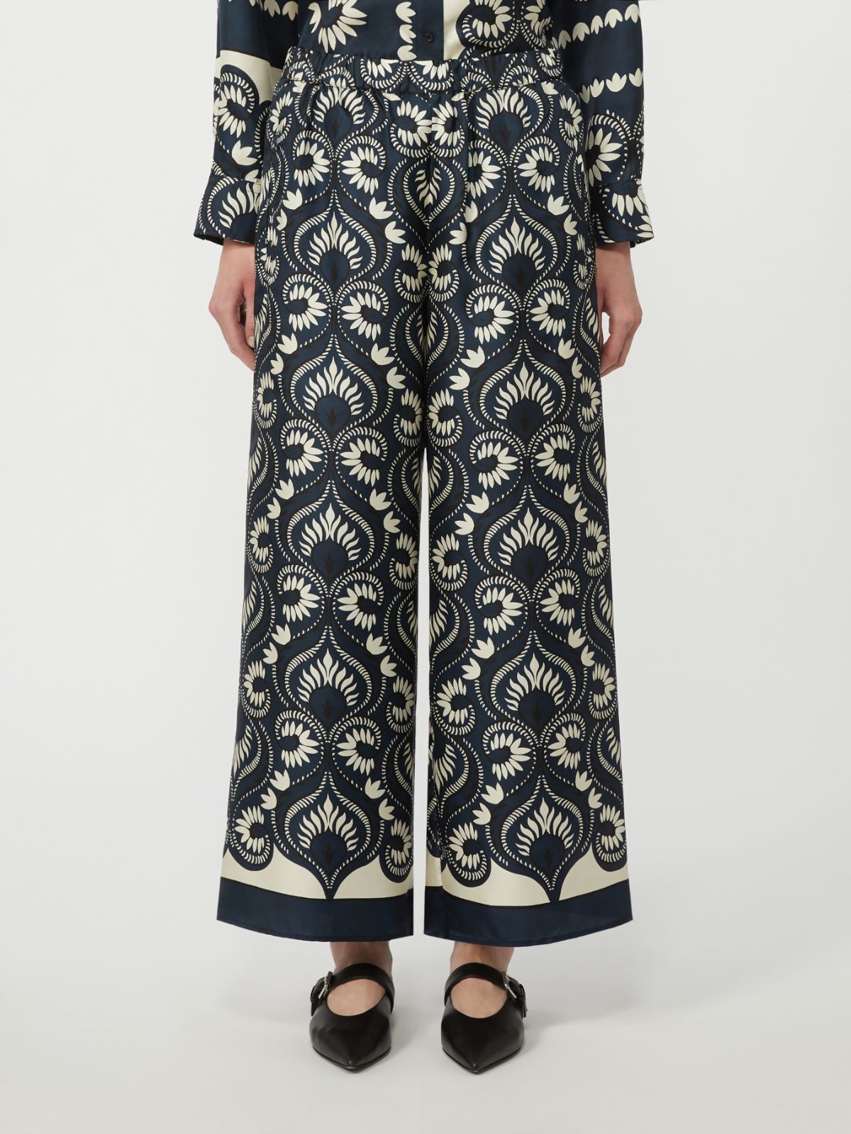 Fluid printed silk trousers - NAVY - Max Mara - 4