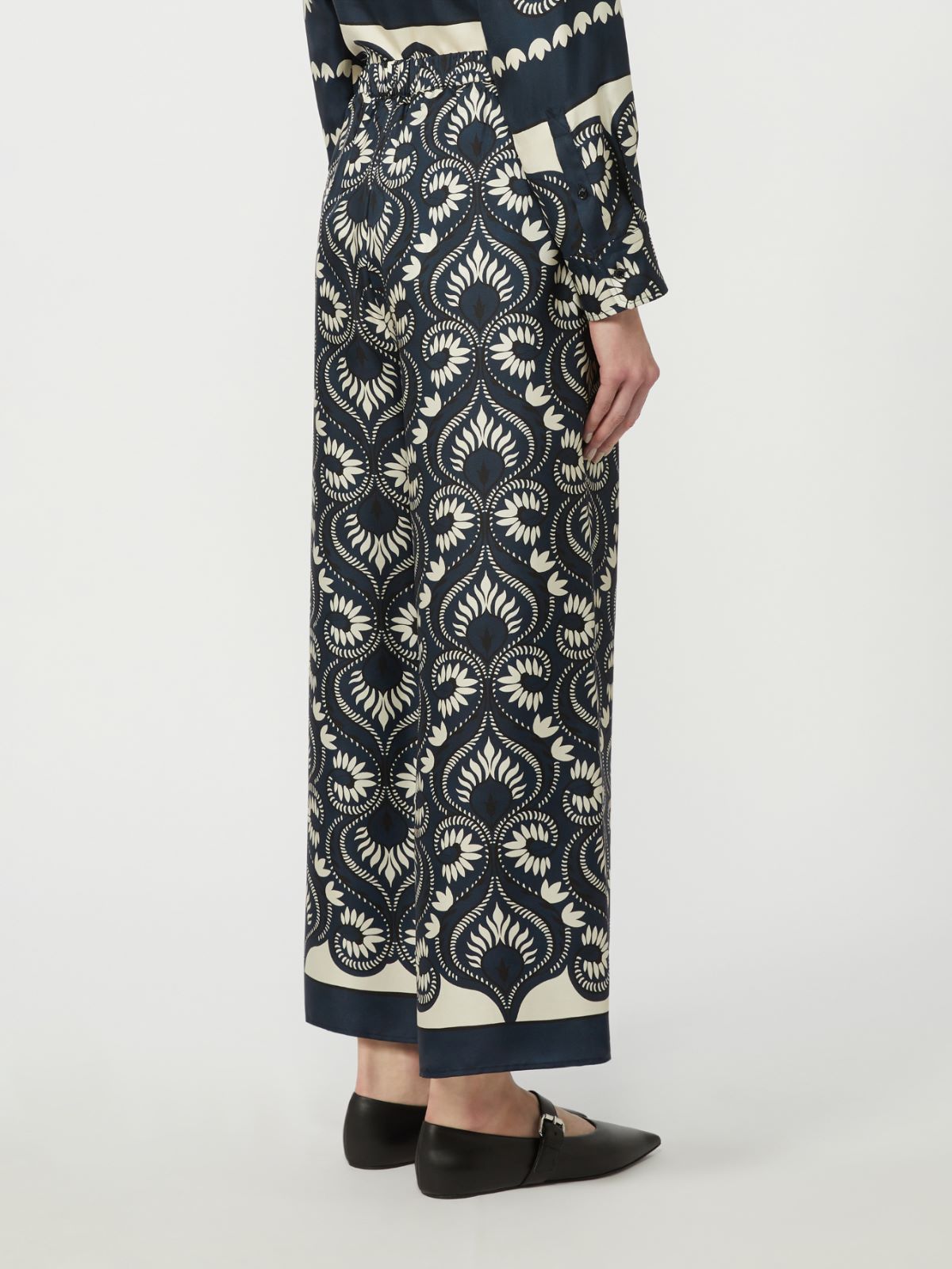Fluid printed silk trousers - NAVY - Max Mara - 4