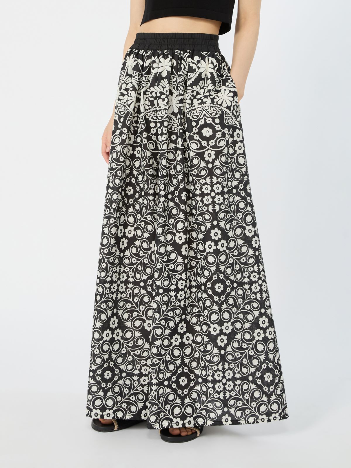 Wide-leg printed cotton trousers - BLACK - 2