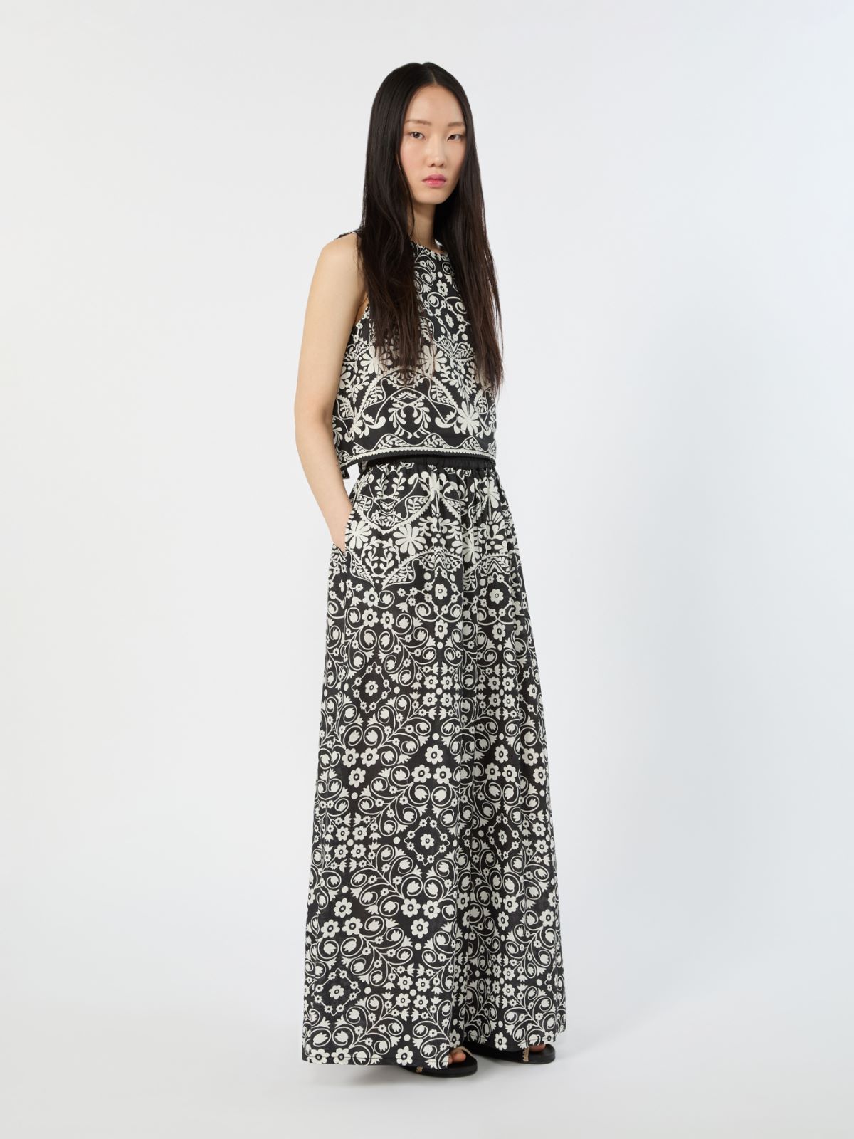 Wide-leg printed cotton trousers + BLACK - Max Mara