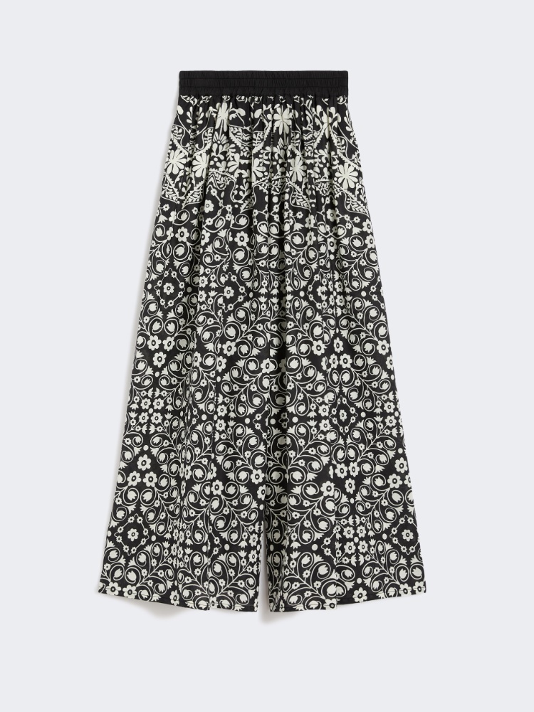 Wide-leg printed cotton trousers - BLACK